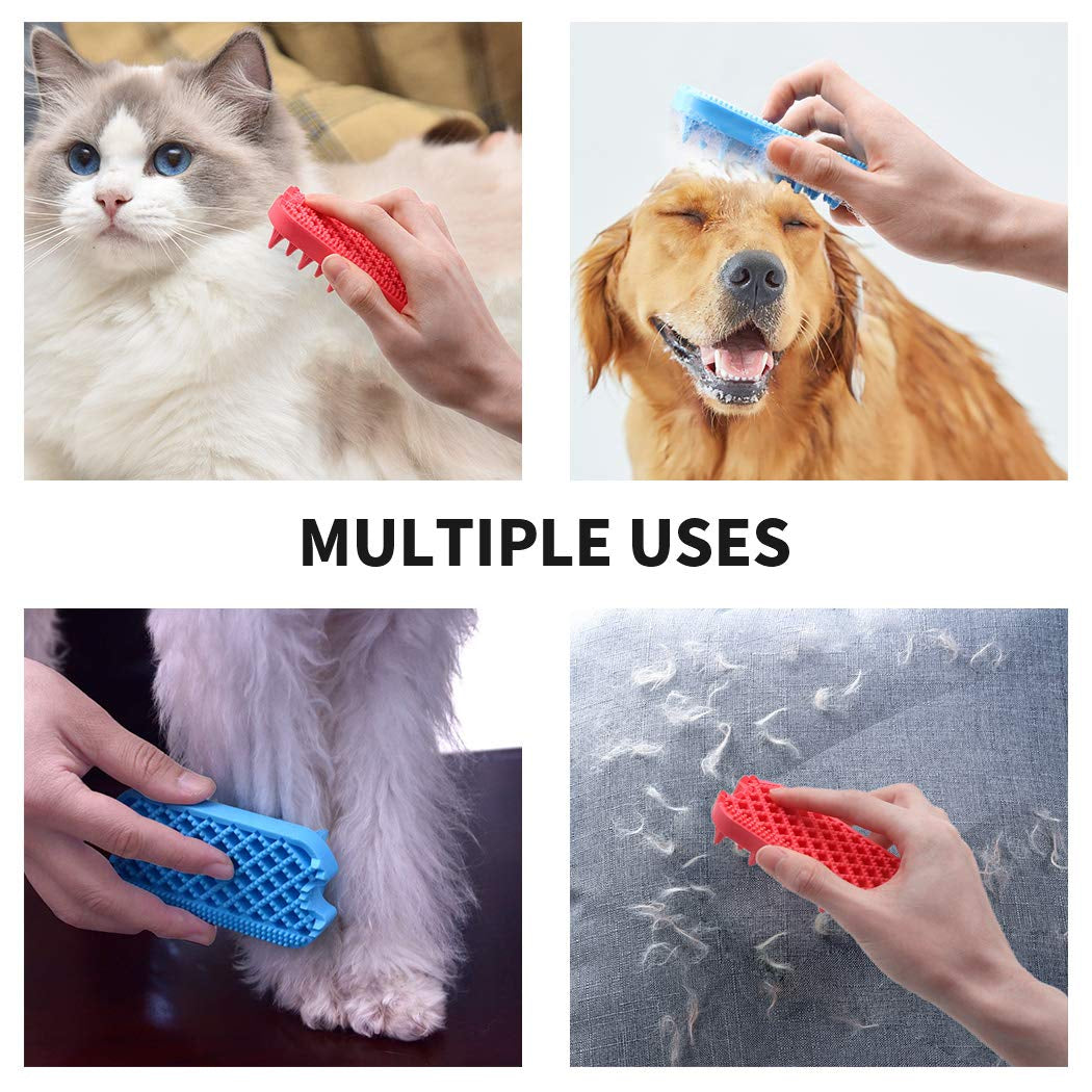 Dog Grooming Brush, Silicone Dual Side Pet Bath Brush for Deshedding & Massaging, Hair Brush Comb for Pet, Puppy, Cats (Blue)