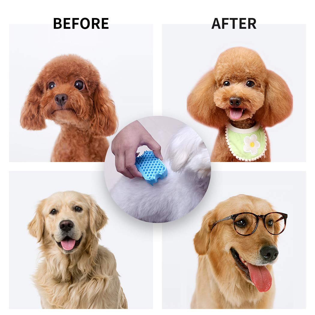 Dog Grooming Brush, Silicone Dual Side Pet Bath Brush for Deshedding & Massaging, Hair Brush Comb for Pet, Puppy, Cats (Blue)