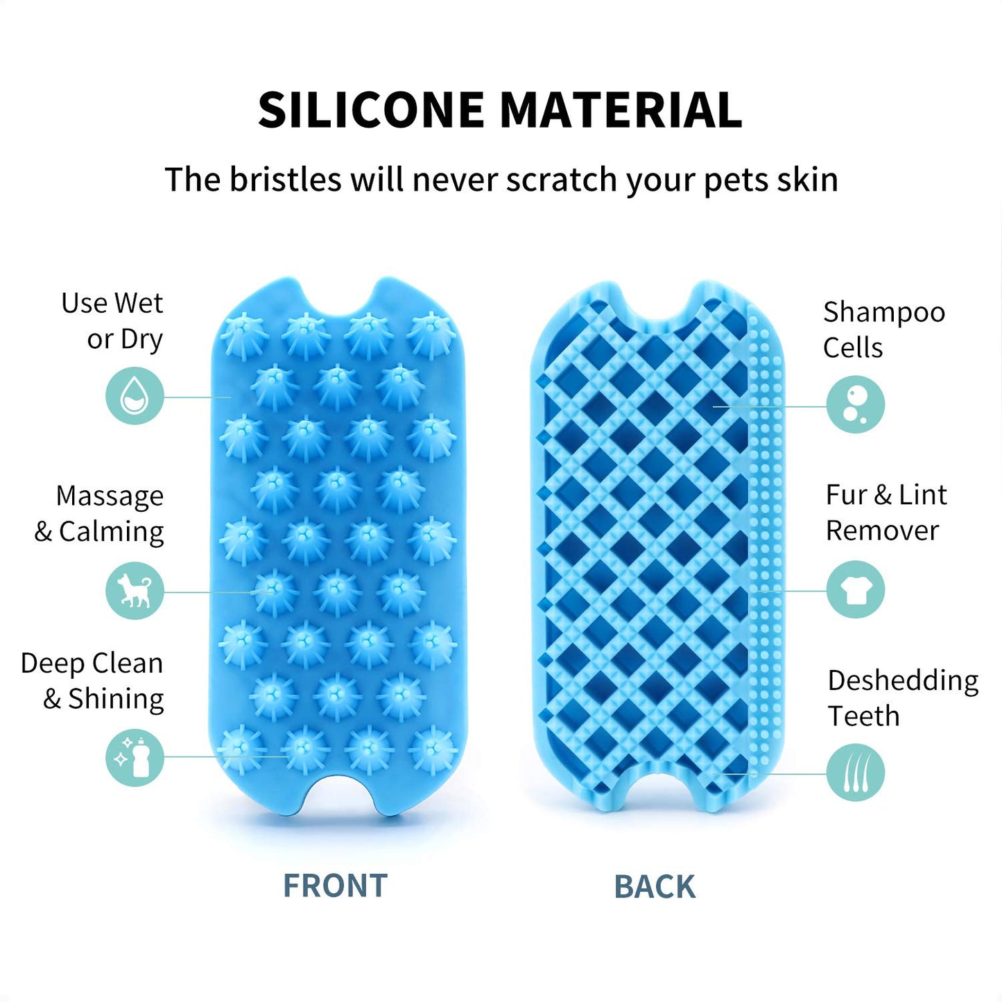 Dog Grooming Brush, Silicone Dual Side Pet Bath Brush for Deshedding & Massaging, Hair Brush Comb for Pet, Puppy, Cats (Blue)