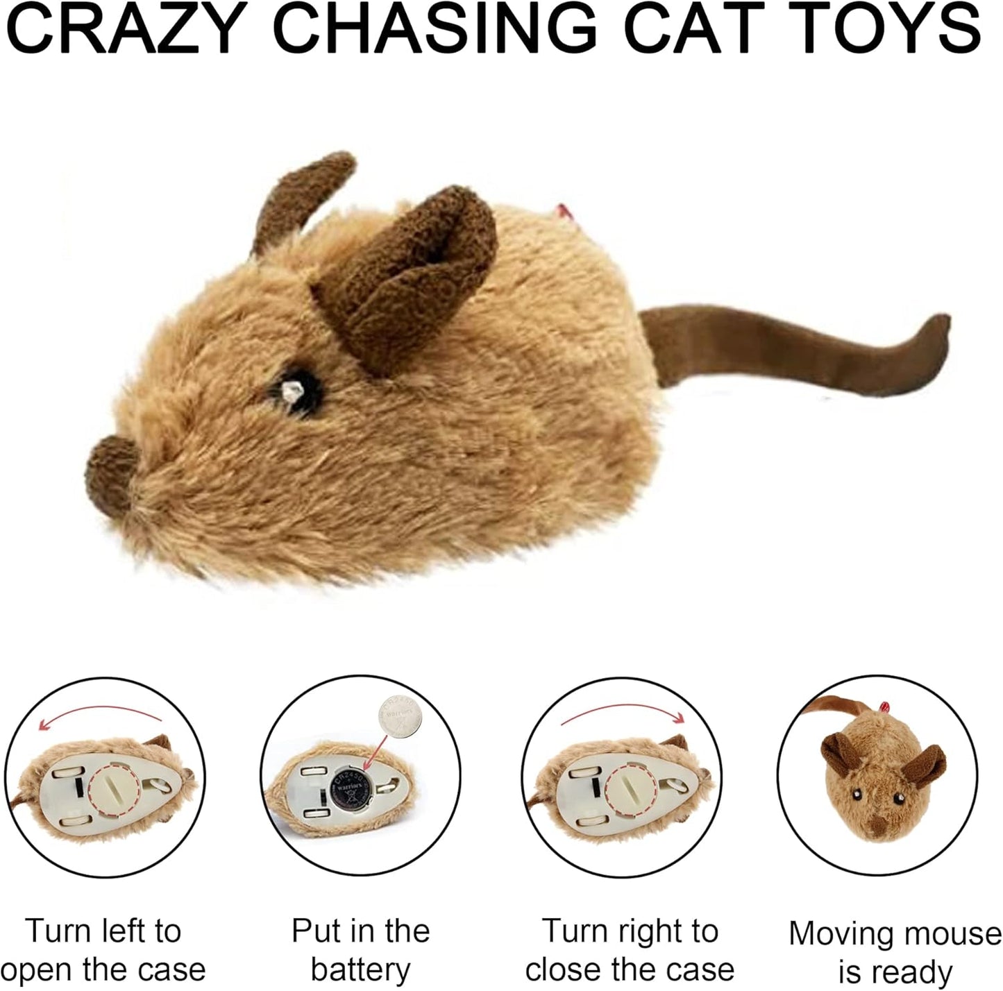 Cat Toys Interective Automatic Moving Mouse Kitten Toys with Real Mice Sound Electric Squeaky Random Moving Kitty Toys for Indoor Cats Chasing Self Play Fun Cat Toy for Boredom