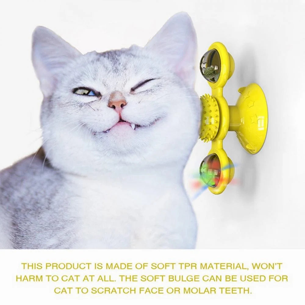 Cat Toys,Windmill Cat Toy with Led Ball and Catnip Ball,Cat Turntable Teasing Interactive Toy with Suction Cup, Funny Kitten Windmill Ball Cat Toys for Indoor Cats, Massage Scratching Tickle-1Pack