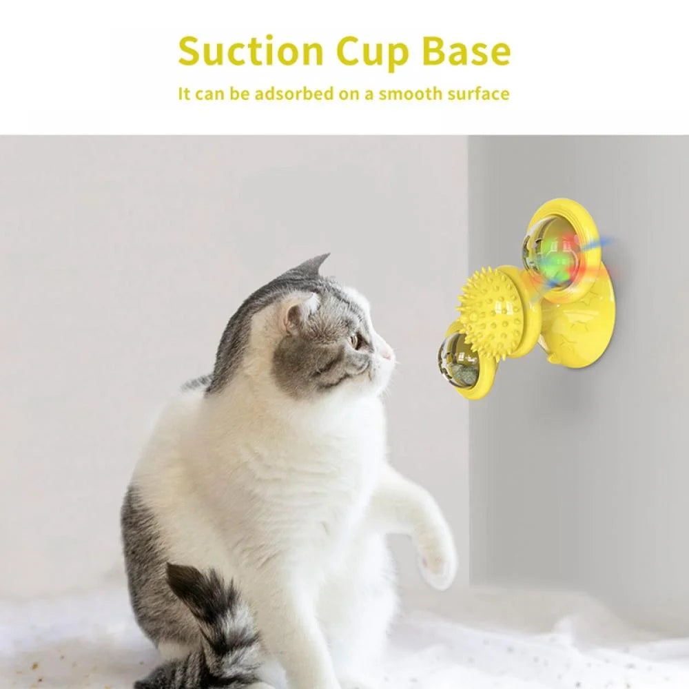 Cat Toys,Windmill Cat Toy with Led Ball and Catnip Ball,Cat Turntable Teasing Interactive Toy with Suction Cup, Funny Kitten Windmill Ball Cat Toys for Indoor Cats, Massage Scratching Tickle-1Pack